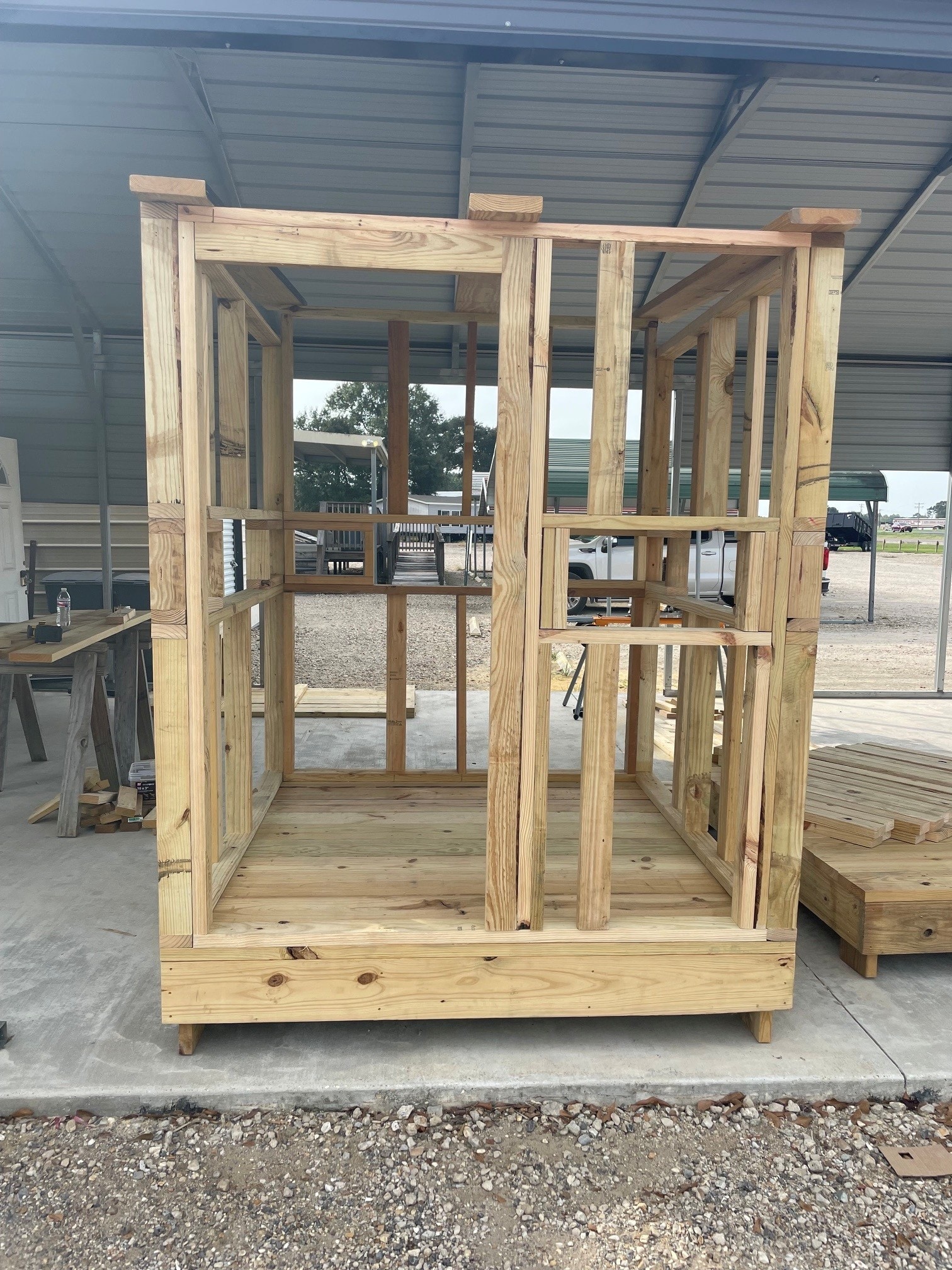6x6 wood hunting blind rear wall frame with shop built door – Acadiana Louisiana