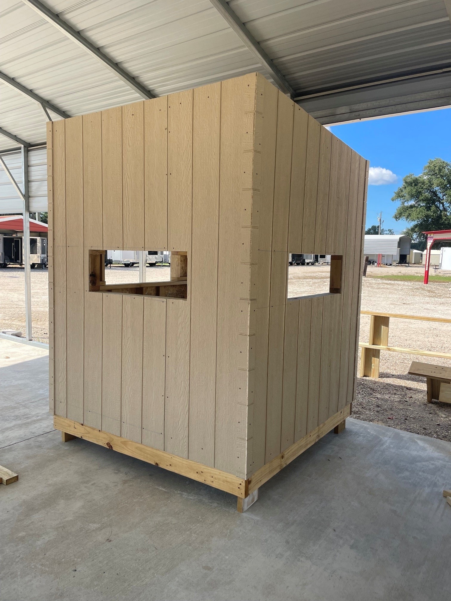 6x6 wood hunting blind before paint – rear corner view, Acadiana Louisiana