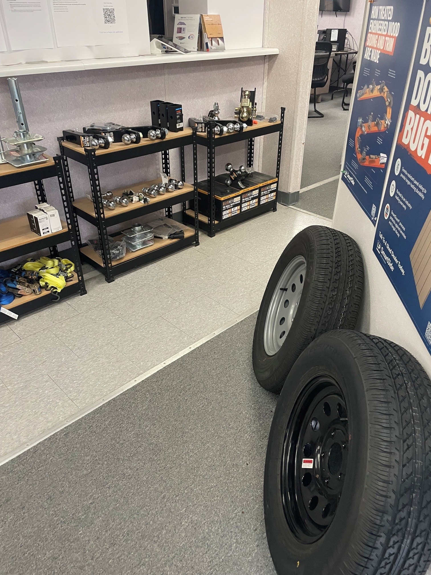 Trailer spare tires, ball kits, receiver hitches, and straps at Delta Trailer Sales